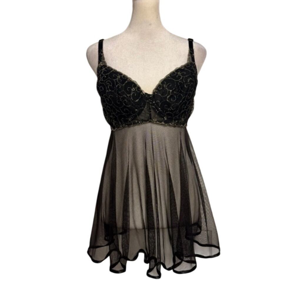 Vintage Secret Treasures Black & Gold Swirl Babydoll Cami Lingerie XL